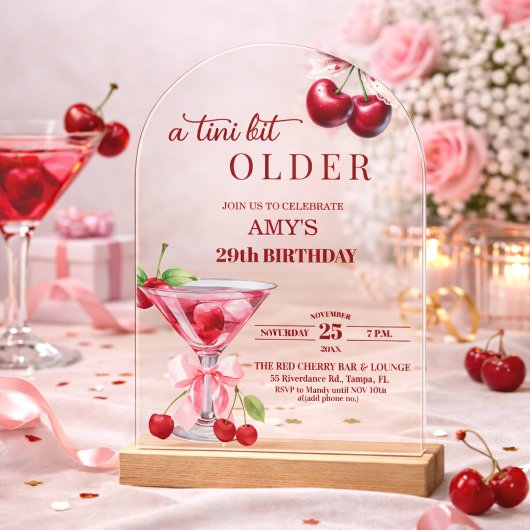 ちょっぴり大人なチェリーマーティニー 29歳の誕生日 アクリル招待状