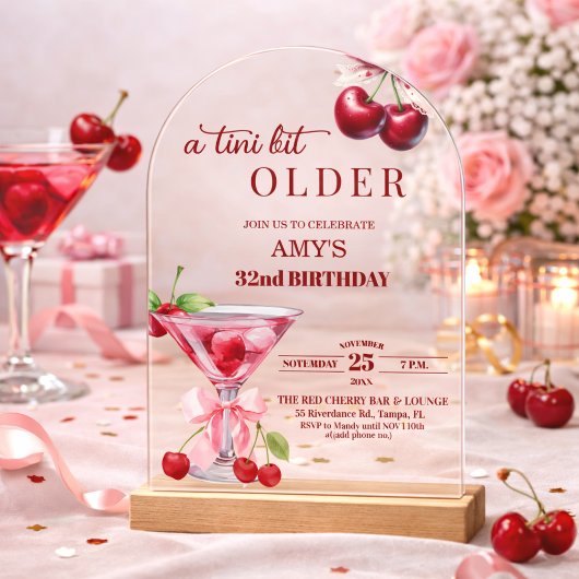 ちょっぴり大人なチェリーマーティニー 32歳の誕生日 アクリル招待状
