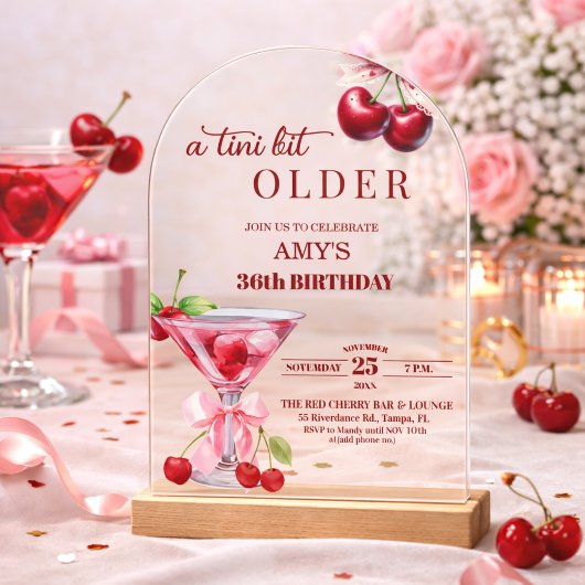 ちょっぴり大人なチェリーマーティニー 36歳の誕生日 アクリル招待状