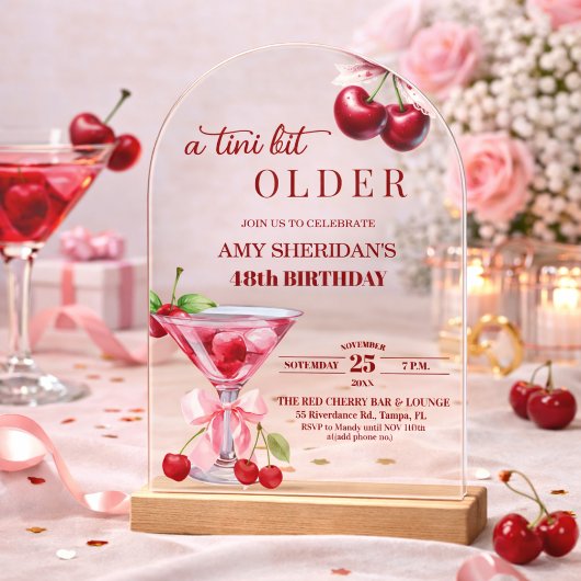 ちょっぴり大人なチェリーマーティニー 48歳の誕生日 アクリル招待状