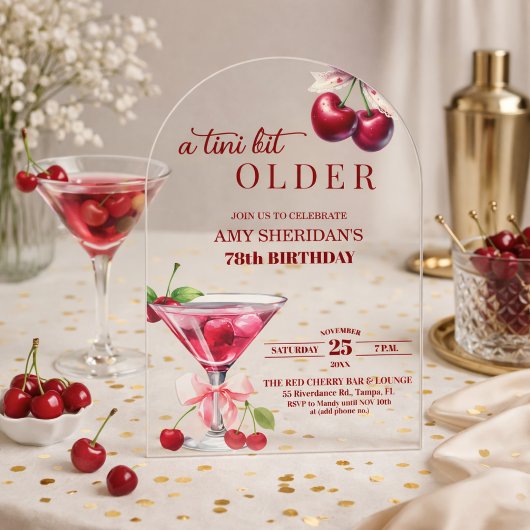 ちょっぴり年をとったチェリーマーティニー 78歳の誕生日 アクリル招待状