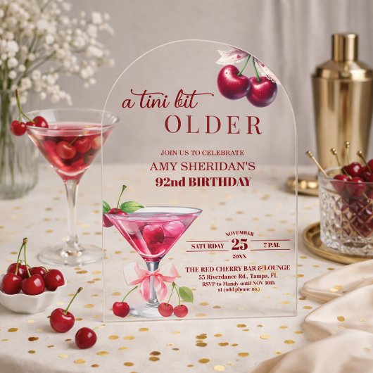 ちょっぴり年をとったチェリーマーティニー 92歳の誕生日 アクリル招待状