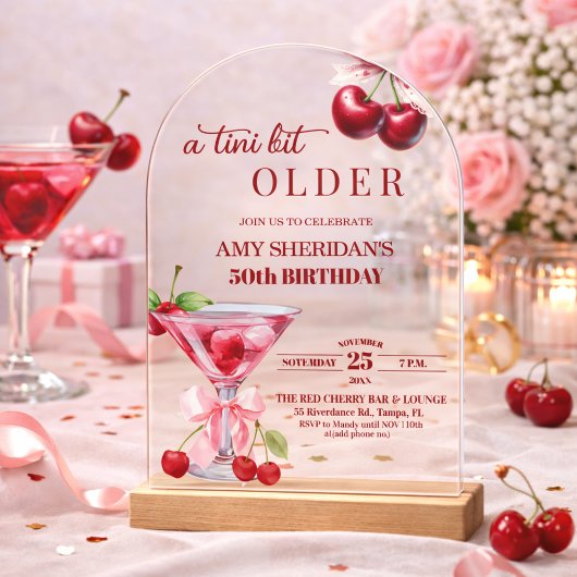 ちょっぴり年をとったチェリーマーティーニ 50歳の誕生日 アクリル招待状