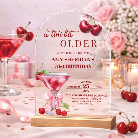 ちょっぴり年をとったチェリーマーティーニ 51歳の誕生日 アクリル招待状