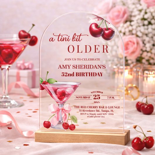 ちょっぴり年をとったチェリーマーティーニ 52歳の誕生日 アクリル招待状
