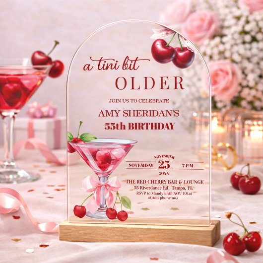 ちょっぴり年をとったチェリーマーティーニ 55歳の誕生日 アクリル招待状