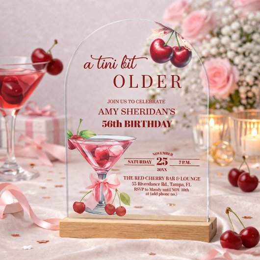 ちょっぴり年をとったチェリーマーティーニ 56歳の誕生日 アクリル招待状
