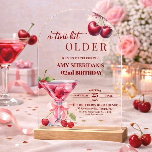 ちょっぴり年をとったチェリーマーティーニ 62歳の誕生日 アクリル招待状