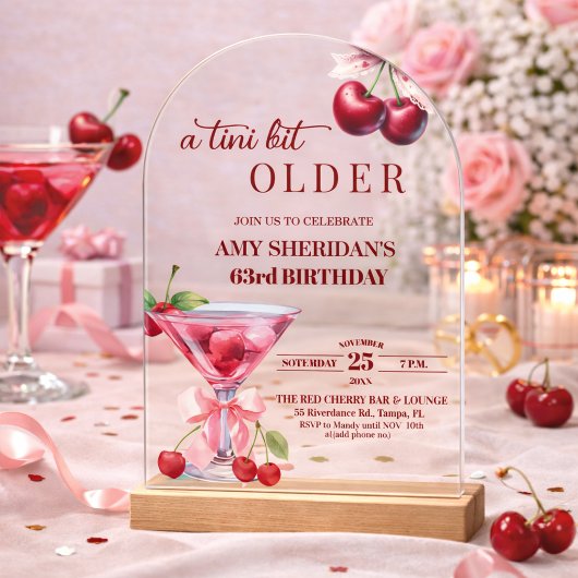 ちょっぴり年をとったチェリーマーティーニ 63歳の誕生日 アクリル招待状