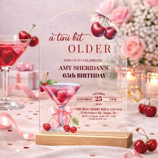 ちょっぴり年をとったチェリーマーティーニ 65歳の誕生日 アクリル招待状