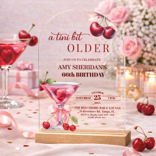 ちょっぴり年をとったチェリーマーティーニ 66歳の誕生日 アクリル招待状