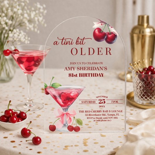 ちょっぴり年をとったチェリーマーティーニ 81歳の誕生日 アクリル招待状