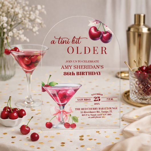 ちょっぴり年をとったチェリーマーティーニ 86歳の誕生日 アクリル招待状