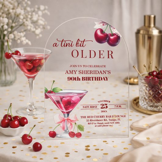 ちょっぴり年をとったチェリーマーティーニ 90歳の誕生日 アクリル招待状