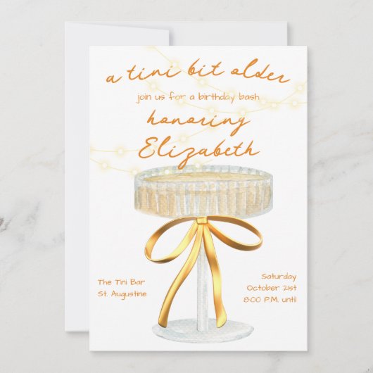 ちょっぴり年をとったマティーニ テーマの誕生日パーティー招待状 招待状 (正面)