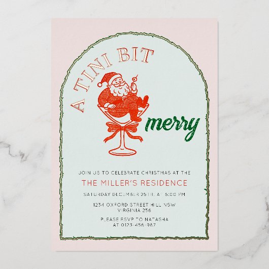 ちょっぴり楽しいクリスマスパーティーのお誘い 箔招待状 (正面)