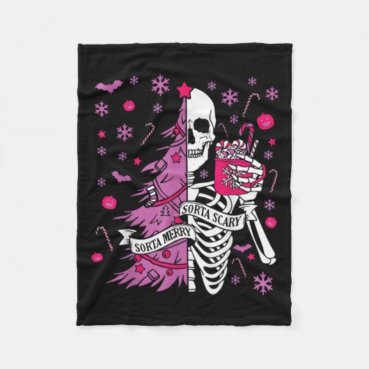 ちょっぴり楽しい ちょっぴりユーモアのクリスマス骸骨ツリー フリースブランケット (正面)