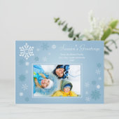 ちらばる雪の結晶のホリデーカード(青) シーズンカード (スタンド正面)