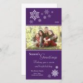 ちらばる雪の結晶のホリデー ポストカード (紫) (正面/裏面)