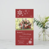 ちらばる雪の結晶のホリデー ポストカード (赤) (スタンド正面)