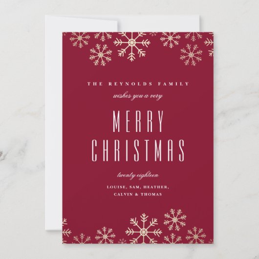 ちらばる雪の結晶 ファミリー ホリデー カード (正面)