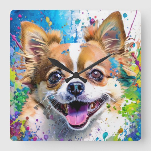 ちわう犬 スクエア壁時計 (正面)