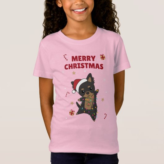 ちわわクリスマス犬の冬の動物の犬Tシャツ Tシャツ (正面)