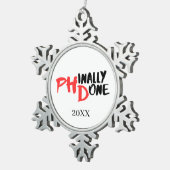 ついにやった - 黒いPHD卒業の引用デザイン スノーフレークピューターオーナメント (右)