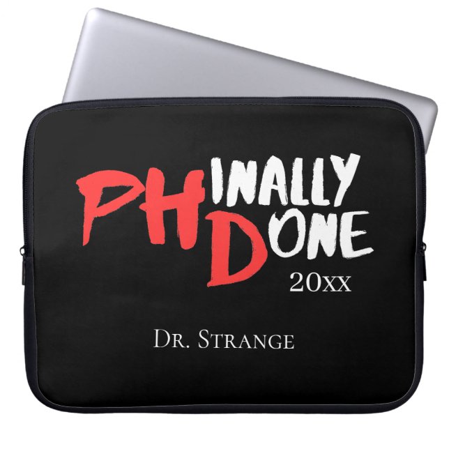 ついにやった - 黒いPHD卒業の引用デザイン ラップトップスリーブ (正面)