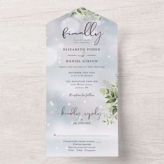 ついにグリーンフローラルウィンターウェディング オールインワン招待状 (内側)