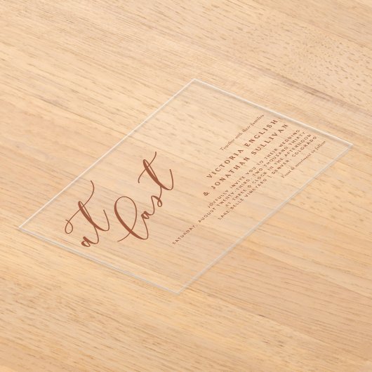 ついにテラコッタモダン書道結婚の アクリル招待状 (レイダウン)