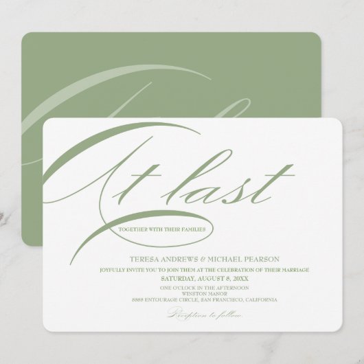 ついにモダンカリグラフィーウエディンググリーン 招待状 (正面/裏面)