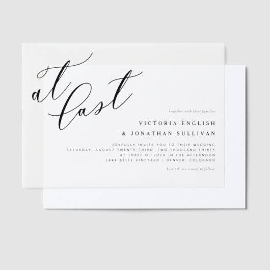 ついにモダン黒結婚書 ベラム紙招待状 (オフセット)