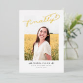 ついに卒業 ゴールド箔押し 卒業式 通知 箔招待状 (立ち正面)