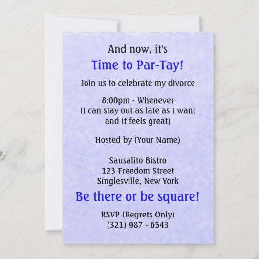 ついに離婚パーティの招待状 招待状 (裏面)