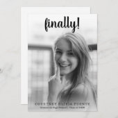 ついに 厚い黒のスクリプト写真 卒業パーティー 招待状 (正面/裏面)