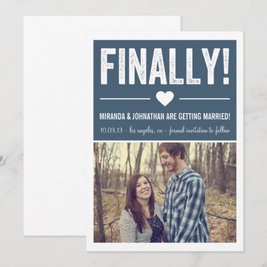 ついに - 海軍 フォト セーブ・ザ・デート アナウンスメント 招待状 (正面/裏面)