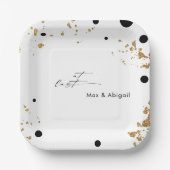 ついに 結婚カップルの名前 ブラックとゴールド ペーパープレート (正面)