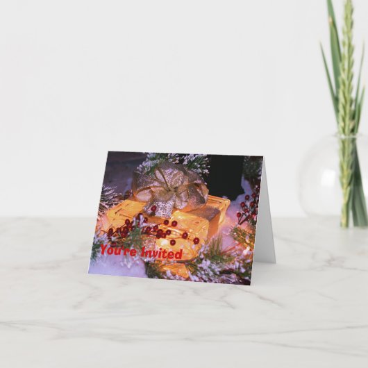 つけられたギフトのクリスマスの休日のパーティの招待状 招待状 (正面)