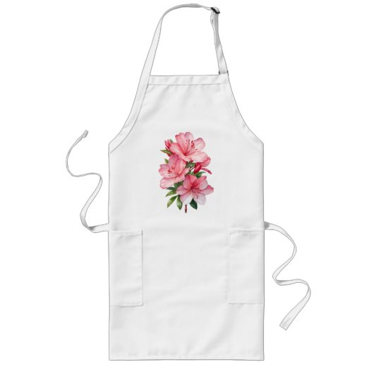 つつじの花の水彩画 ロングエプロン (正面)