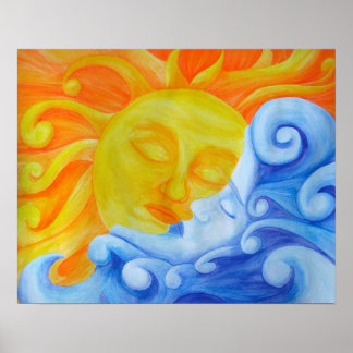 つながりのポスター日月水色鉛筆 ポスター