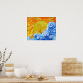 つながりのポスター日月水色鉛筆 ポスター (キッチン)