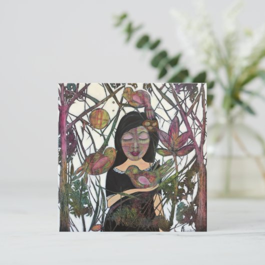 つながりの女性と鳥のお洒落芸術 カード (スタンド正面)
