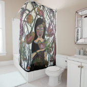 つながりの女性と鳥のお洒落芸術 シャワーカーテン (インサイチュ)