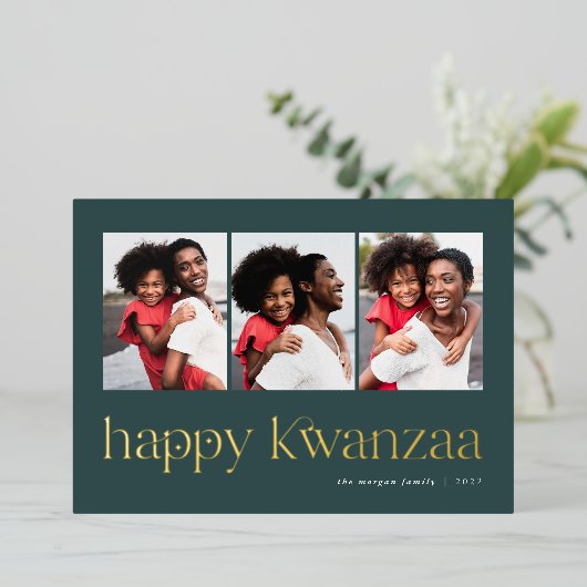 つながり | 3写真Kwanzaa 箔シーズンカード (立ち正面)