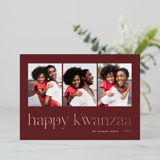 つながり | 3写真Kwanzaa 箔シーズンカード (立ち正面)