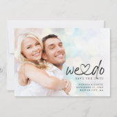 つながるハートの手書きカリグラフィー「ウエドゥ」写真QRコード セーブザデート (正面)