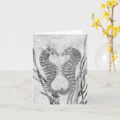 つながれたタツノオトシゴの空白のなメッセージカード カード (黄色い花)