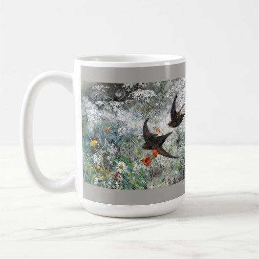 つばめの速い鳥の野生の花の花の野性生物のマグ コーヒーマグカップ (左)