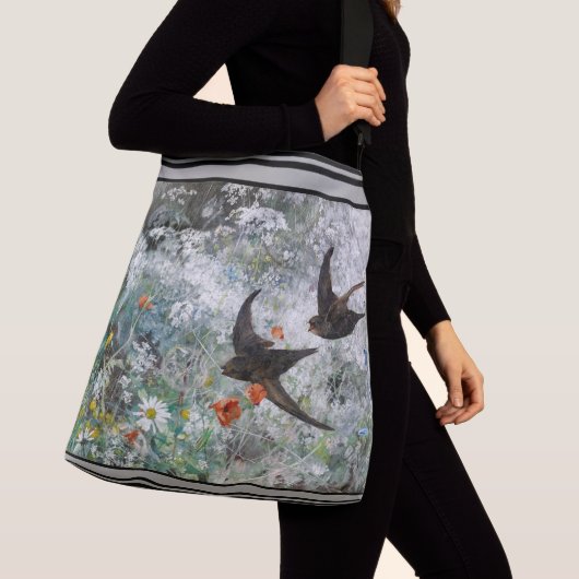 つばめの鳥の野生の花によってはトートバックが開花します クロスボディバッグ (クローズアップ)